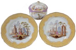 A Meissen round box and cover, late 19th century  A Meissen (outside decorated) round box and cover,
