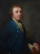 English School (18th Century) - Portrait of a gentleman in a blue jacket and wastcoat, with a dog