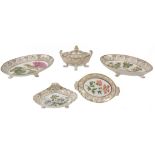 An English porcelain botanical part dessert service, circa 1810  An English porcelain botanical part