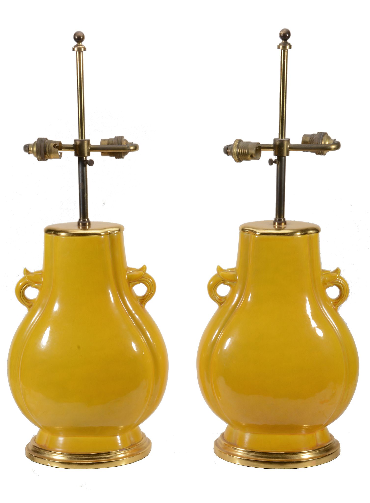 A pair of Chinese yellow monochrome vases  A pair of Chinese yellow monochrome vases,   of lobed