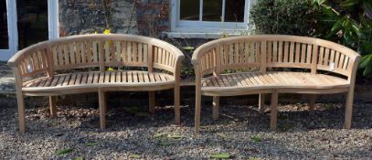 A pair of teak garden benches, of recent manufacture  A pair of teak garden benches,   of recent