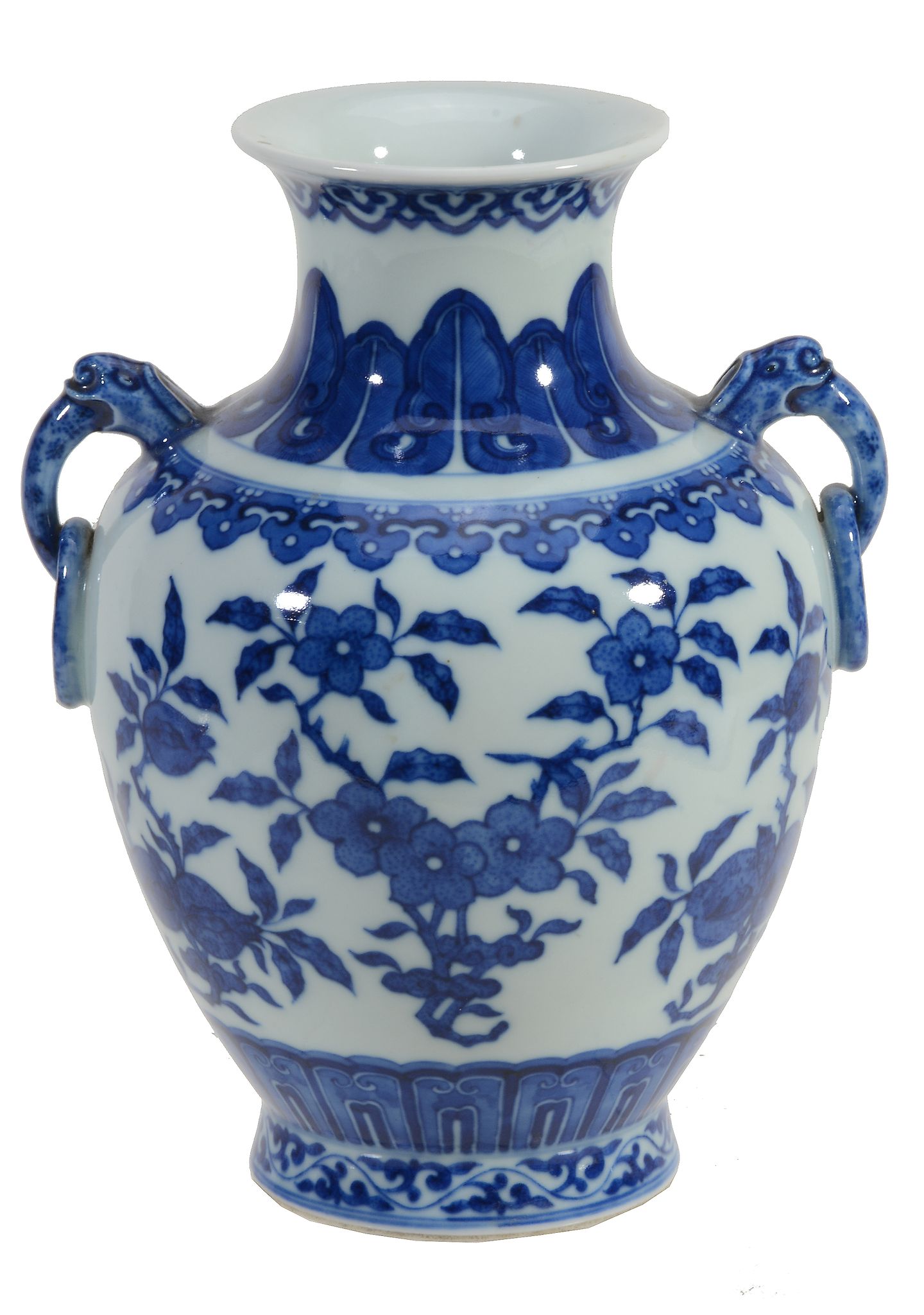 A Chinese blue and white two handled vase , late 20th century  A Chinese blue and white two