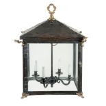 A large copper, gilt metal mounted and glazed lantern, 20th century  A large copper, gilt metal