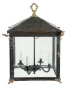 A large copper, gilt metal mounted and glazed lantern, 20th century  A large copper, gilt metal