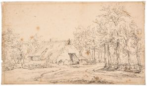 Egbert van Drielst (1746-1818) - Woodland farmstead Pencil on laid paper Signed in ink on verso 22.5