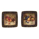 A pair of Royal Worcester square-section dishes signed by R  A pair of Royal Worcester square-