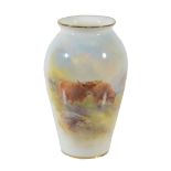 A Royal Worcester slender ovoid vase painted with Highland cattle and signed...  A Royal Worcester