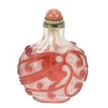 A Chinese glass overlay snuff bottle , with stopper, overall height, 9.5cm high  A Chinese glass