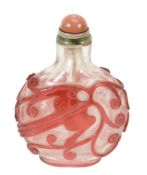 A Chinese glass overlay snuff bottle , with stopper, overall height, 9.5cm high  A Chinese glass
