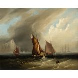 Circle of Frederick Calvert - Sailing ships in rough seas Oil on canvas 30.5 x 41 cm. (12 x 16 1/8