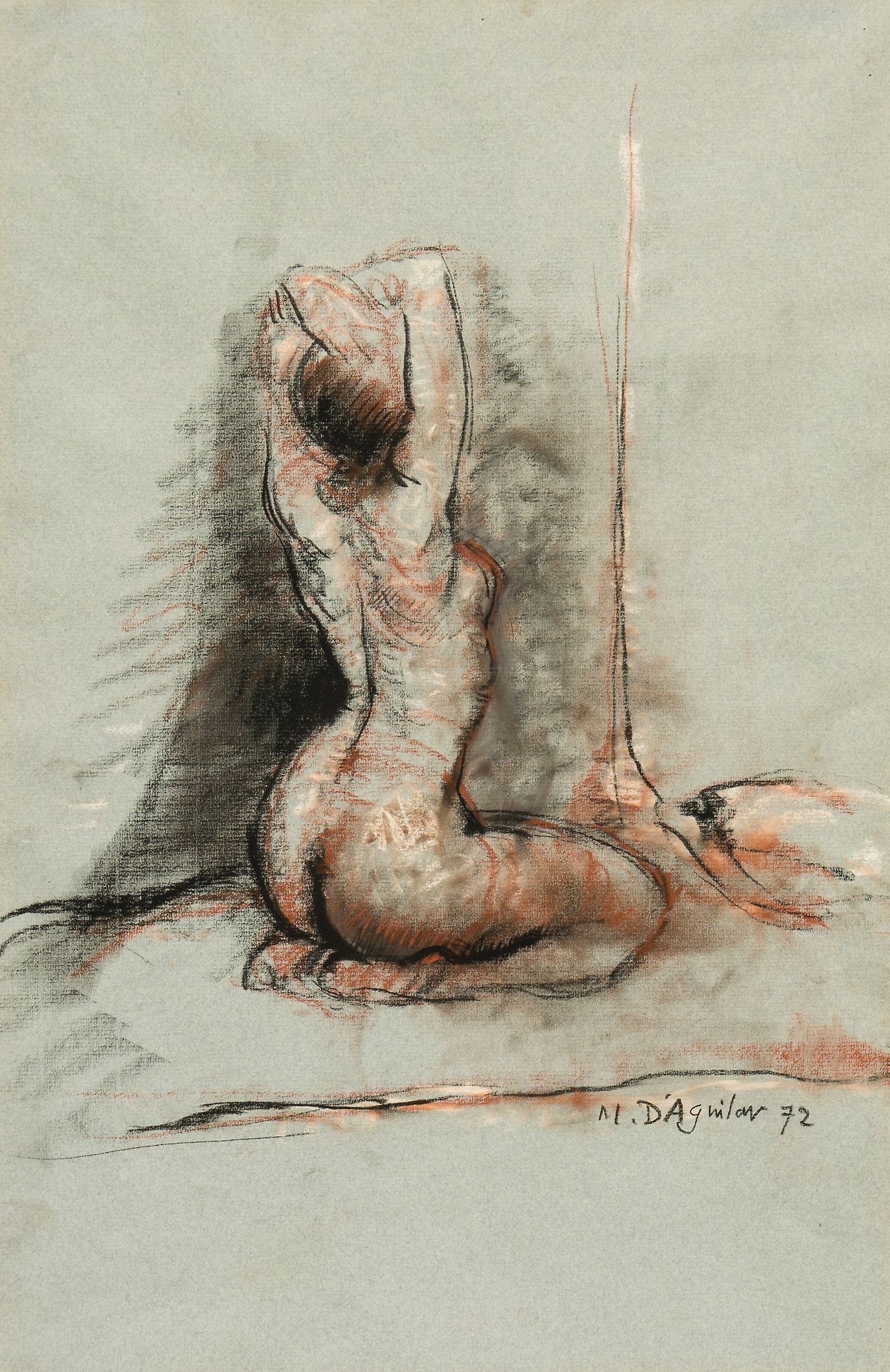 Baron Michael D'Aguilar (1924-2011) - Seated Nude; Standing Nude, A pair in charcoal, red and - Image 2 of 2