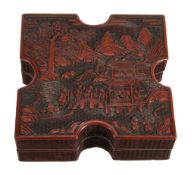 A Chinese cinnabar lacquer box and cover , 19th/20th century  A Chinese cinnabar lacquer box and