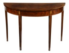 A George III mahogany and marquetry semi-elliptical side table, circa 1800  A George III mahogany