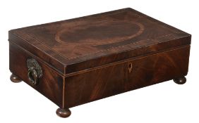 A George III mahogany and kingwood crossbanded work box, circa 1790  A George III mahogany and