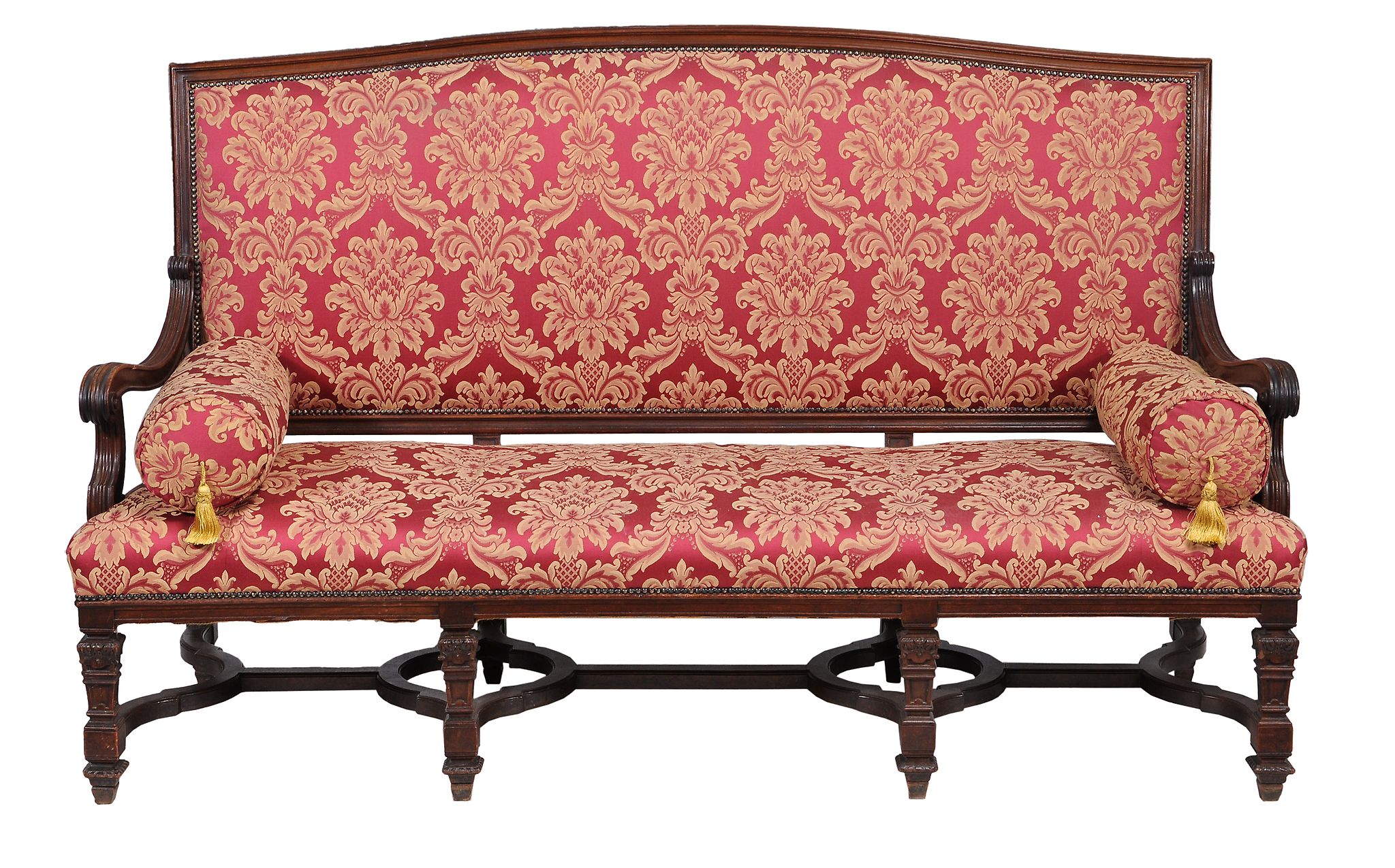 A Continental walnut upholstered sofa, last quarter 19th century  A Continental walnut upholstered