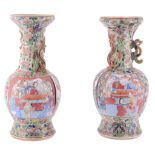 A pair of celadon ground Cantonese vases, 19th century  A     pair of celadon ground Cantonese