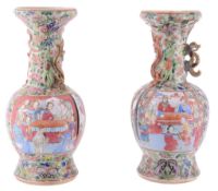 A pair of celadon ground Cantonese vases, 19th century  A     pair of celadon ground Cantonese