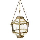 A gilt metal and glazed hall lantern, early 20th century  A gilt metal and glazed hall lantern,