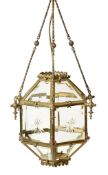 A gilt metal and glazed hall lantern, early 20th century  A gilt metal and glazed hall lantern,