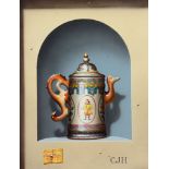 Christopher John Harrison (b. 1945) - A trompe l'oeil with oriental teapot Oil on board
