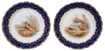 A pair of Royal Worcester dessert plates printed and painted with snipe  A pair of Royal Worcester