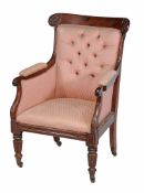 A William IV mahogany upholstered armchair, circa 1835  A William IV mahogany upholstered armchair,