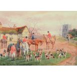 Cecil Vernon (Early 20th Century) - The meet; hounds moving off to draw; full cry; run to earth