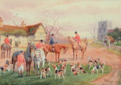Cecil Vernon (Early 20th Century) - The meet; hounds moving off to draw; full cry; run to earth