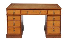 A Victorian satinwood and hardwood twin pedestal desk , circa 1880  A Victorian satinwood and