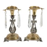 A pair of silvered and gilt metal lustre candlesticks, probably French  A pair of silvered and