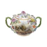 A Minton porcelain flower-encrusted two-handled pot pourri bowl and cover  A Minton porcelain