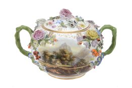 A Minton porcelain flower-encrusted two-handled pot pourri bowl and cover  A Minton porcelain