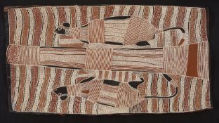 Aboriginal School - Three bark paintings of animals Natural earth pigments on bark Various sizes,