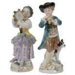 Two Meissen models of child musicians, early 20th century, 12cm & 13cm high  Two Meissen models of