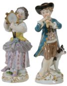 Two Meissen models of child musicians, early 20th century, 12cm & 13cm high  Two Meissen models of