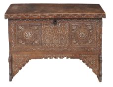 A Moroccan walnut and mother-of-pearl inlaid coffer, 19th century  A Moroccan walnut and mother-of-