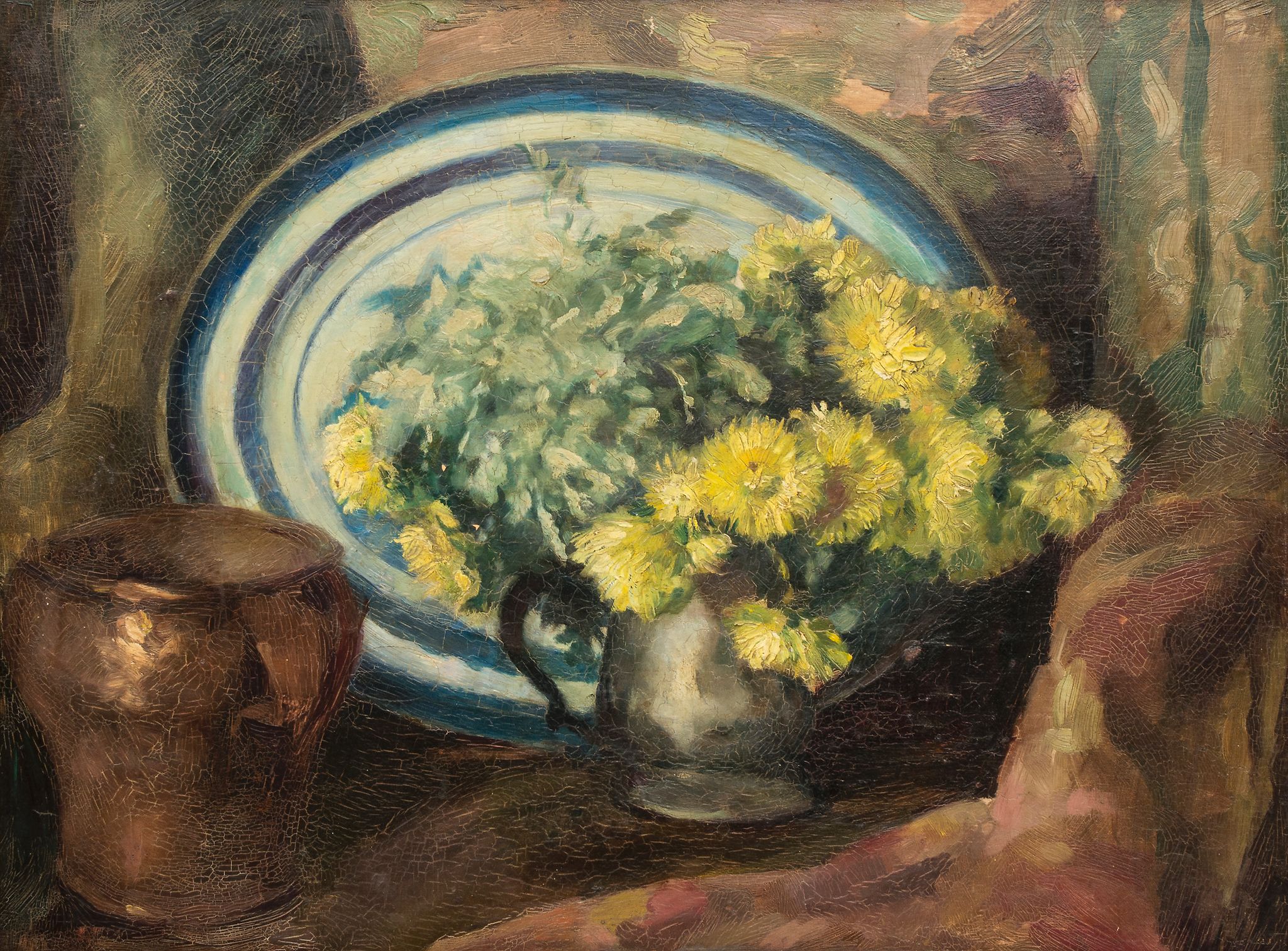 Herbert Davis Richter (1874-1955) - Still life with flowers in a vase, copper vessel and blue dish