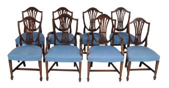 A set of eight mahogany and upholstered dining chairs in George III style  A set of eight mahogany