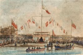 FranÃ§ois Geoffroy Roux (1811-1882) - Sketch of an Anglo-American naval ceremony Watercolour on pale
