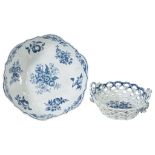 A Worcester blue and white pierced two-handled basket, circa 1785  A Worcester blue and white