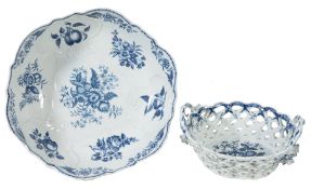 A Worcester blue and white pierced two-handled basket, circa 1785  A Worcester blue and white