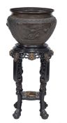 A Chinese bronze jardiniere, 19th century  A Chinese bronze jardiniere,   19th century,  with bird