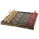An early Victorian carved bone Barleycorn pattern chess set, mid 19th century  An early Victorian