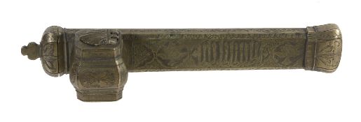 An Islamic brass scribes pen case, probably Syrian or Turkish  An Islamic brass scribes pen case,