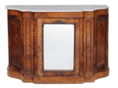 A Victorian marble topped burr walnut credenza , circa 1870  A  Victorian  marble topped burr walnut