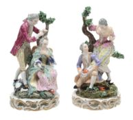 A pair of Derby porcelain groups of The Hairdresser & The Shoe black  A pair of Derby (Robt.