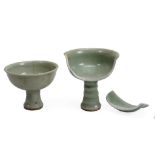 A Longquan celadon stem cup, Yuan dynasty  A Longquan celadon stem cup, Yuan dynasty,   of typical