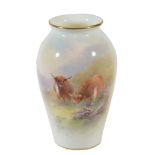 A Royal Worcester slender ovoid vase painted with Highland cattle and signed...  A Royal Worcester