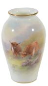 A Royal Worcester slender ovoid vase painted with Highland cattle and signed...  A Royal Worcester
