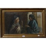 In the manner of Robert Henri (20th Century School) Two women sat talking Oil on canvas board
